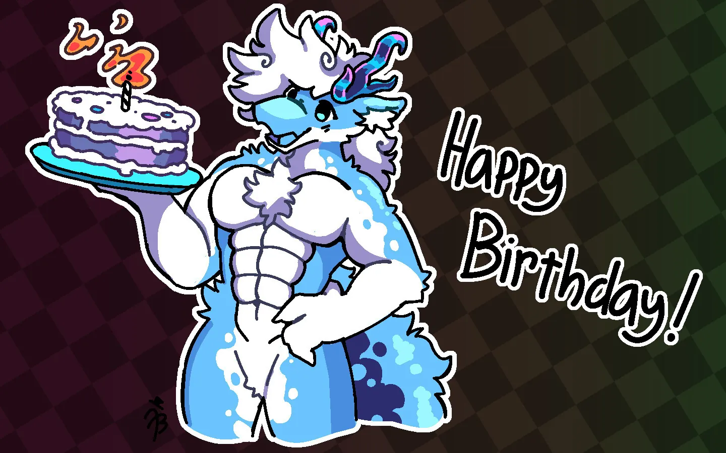 Saebyn holding a cake with 'Happy Birthday!' to the right.