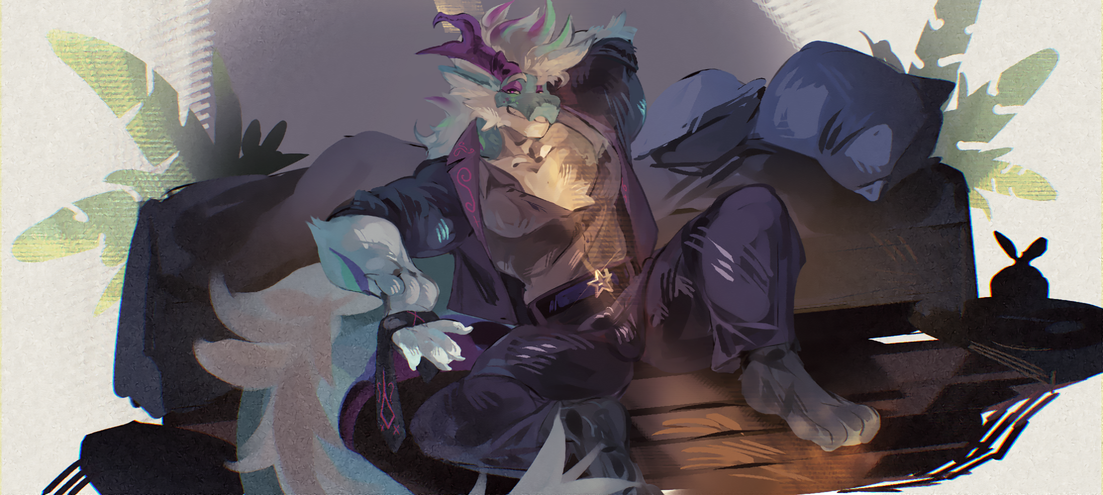 Saebyn laying on the side of a bed.